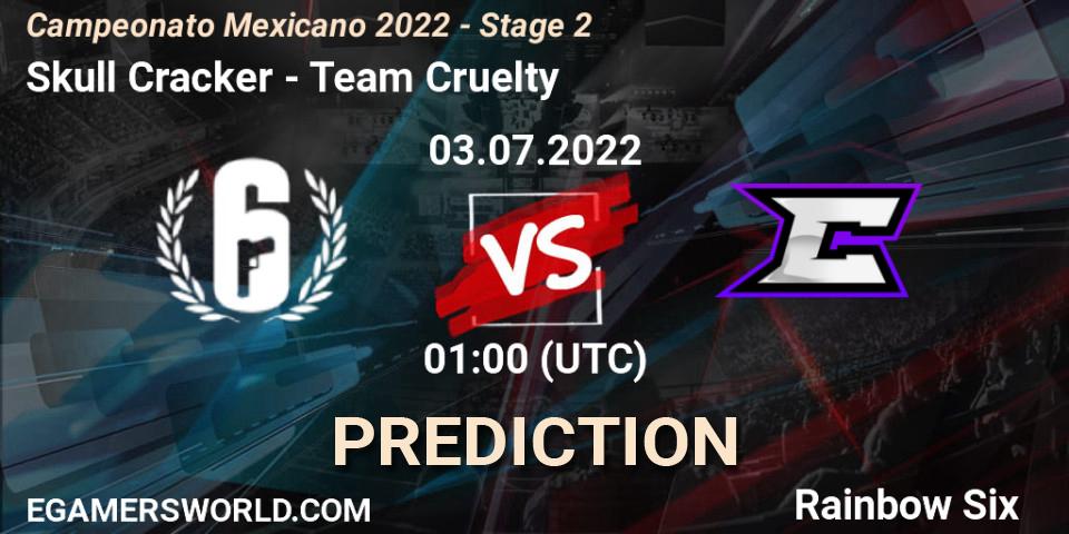 Skull Cracker contre Team Cruelty : prédiction de match. 03.07.2022 at 01:00. Rainbow Six, Campeonato Mexicano 2022 - Stage 2