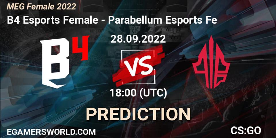 B4 Esports Female contre Parabellum Esports Fe : prédiction de match. 28.09.22. CS2 (CS:GO), MEG Female 2022