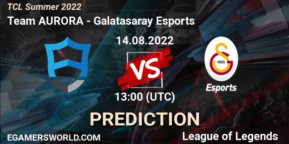 Team AURORA contre Galatasaray Esports : prédiction de match. 13.08.2022 at 13:00. LoL, TCL Summer 2022