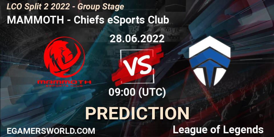 MAMMOTH contre Chiefs eSports Club : prédiction de match. 28.06.22. LoL, LCO Split 2 2022 - Group Stage