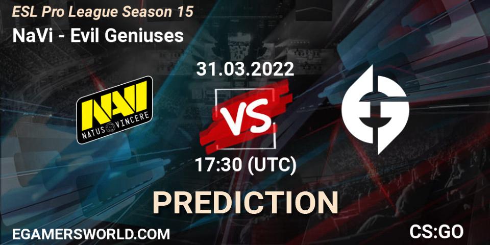 NaVi contre Evil Geniuses : prédiction de match. 31.03.22. CS2 (CS:GO), ESL Pro League Season 15