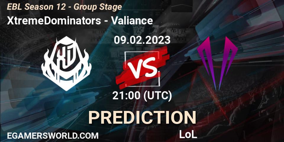 XtremeDominators contre Valiance : prédiction de match. 09.02.23. LoL, EBL Season 12 - Group Stage