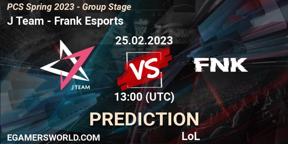 J Team contre Frank Esports : prédiction de match. 05.02.2023 at 11:45. LoL, PCS Spring 2023 - Group Stage