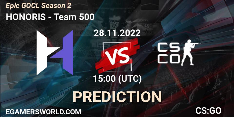 HONORIS contre Team 500 : prédiction de match. 28.11.22. CS2 (CS:GO), Epic GOCL Season 2