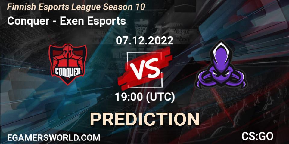 Conquer contre Exen Esports : prédiction de match. 07.12.22. CS2 (CS:GO), Finnish Esports League Season 10