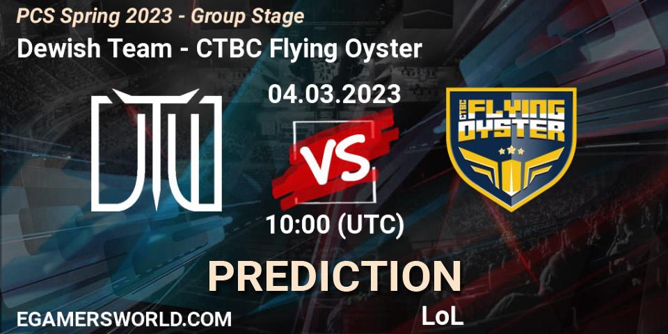 Dewish Team contre CTBC Flying Oyster : prédiction de match. 12.02.2023 at 12:00. LoL, PCS Spring 2023 - Group Stage