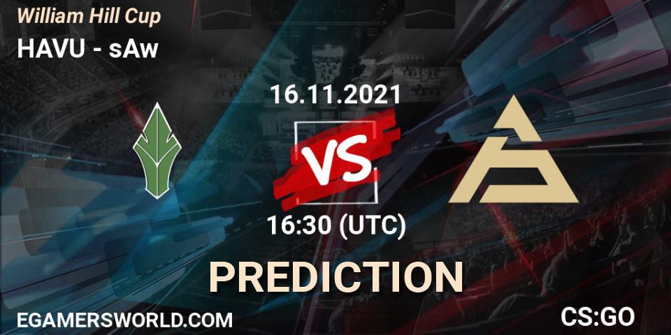 HAVU contre sAw : prédiction de match. 16.11.2021 at 16:30. Counter-Strike (CS2), William Hill Cup