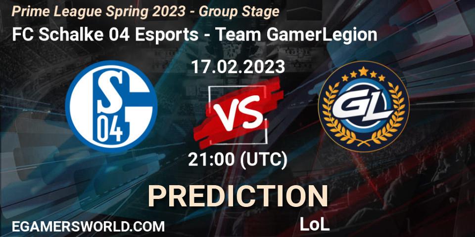 FC Schalke 04 Esports contre Team GamerLegion : prédiction de match. 17.02.23. LoL, Prime League Spring 2023 - Group Stage