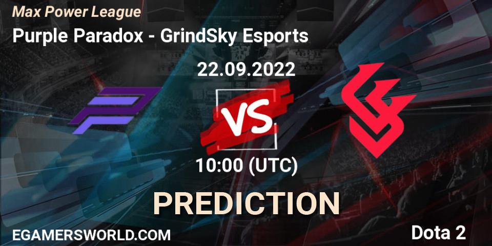 Purple Paradox contre GrindSky Esports : prédiction de match. 22.09.2022 at 10:42. Dota 2, Max Power League