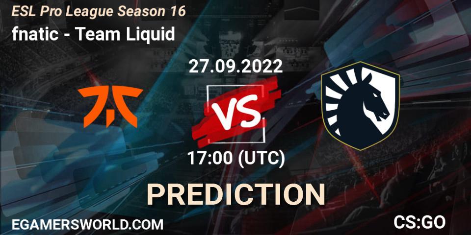 fnatic contre Team Liquid : prédiction de match. 27.09.22. CS2 (CS:GO), ESL Pro League Season 16