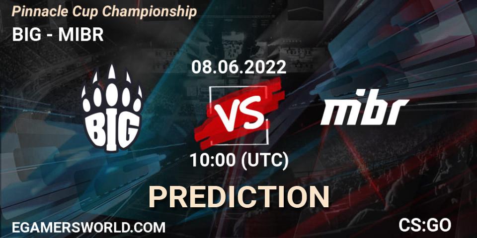 BIG contre MIBR : prédiction de match. 08.06.2022 at 10:25. Counter-Strike (CS2), Pinnacle Cup Championship