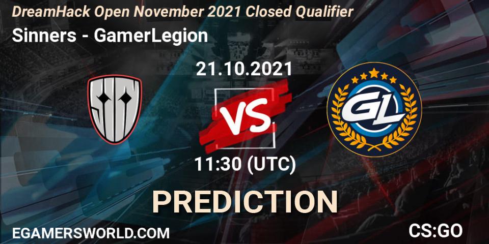 Sinners contre GamerLegion : prédiction de match. 21.10.2021 at 11:30. Counter-Strike (CS2), DreamHack Open November 2021 Closed Qualifier