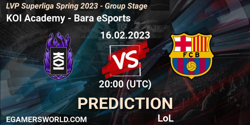 KOI Academy contre Barça eSports : prédiction de match. 16.02.2023 at 20:00. LoL, LVP Superliga Spring 2023 - Group Stage