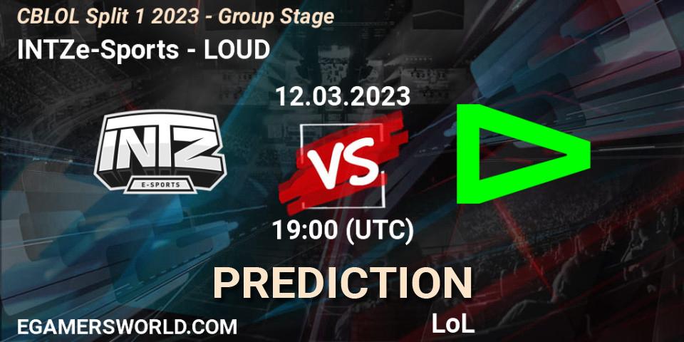 INTZ e-Sports contre LOUD : prédiction de match. 12.03.2023 at 19:15. LoL, CBLOL Split 1 2023 - Group Stage
