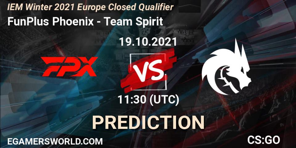 FunPlus Phoenix contre Team Spirit : prédiction de match. 19.10.2021 at 11:30. Counter-Strike (CS2), IEM Winter 2021 Europe Closed Qualifier