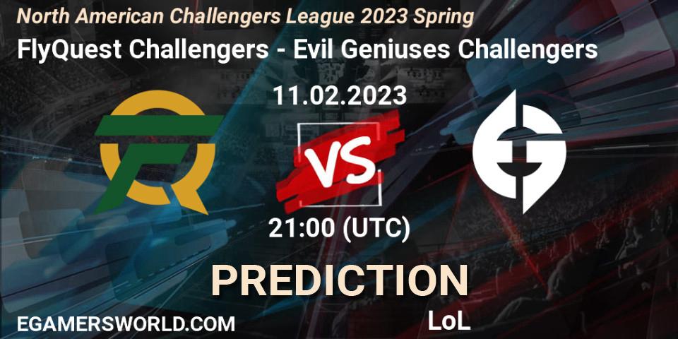 FlyQuest Challengers contre Evil Geniuses Challengers : prédiction de match. 11.02.2023 at 21:00. LoL, NACL 2023 Spring - Group Stage