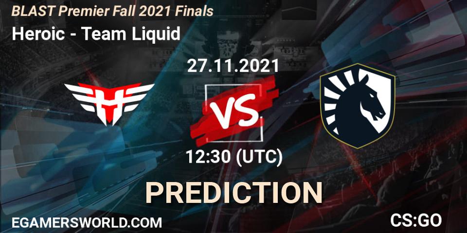 Heroic contre Team Liquid : prédiction de match. 27.11.2021 at 12:30. Counter-Strike (CS2), BLAST Premier Fall 2021 Finals