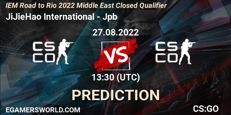 JiJieHao International contre Jpb : prédiction de match. 27.08.2022 at 13:30. Counter-Strike (CS2), IEM Road to Rio 2022 Middle East Closed Qualifier