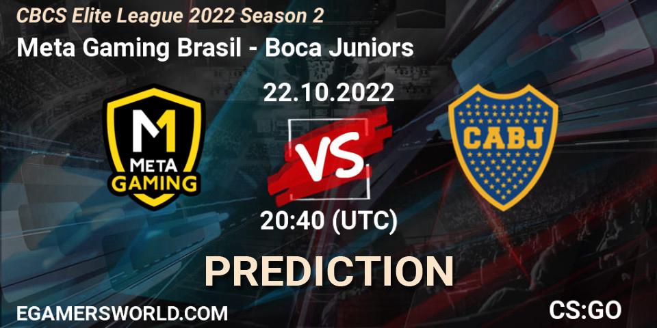 Meta Gaming Brasil contre Boca Juniors : prédiction de match. 22.10.2022 at 20:40. Counter-Strike (CS2), CBCS Elite League 2022 Season 2