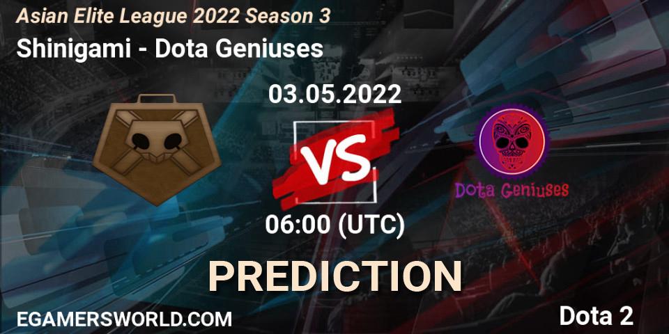 Shinigami contre Dota Geniuses : prédiction de match. 03.05.2022 at 06:07. Dota 2, Asian Elite League 2022 Season 3