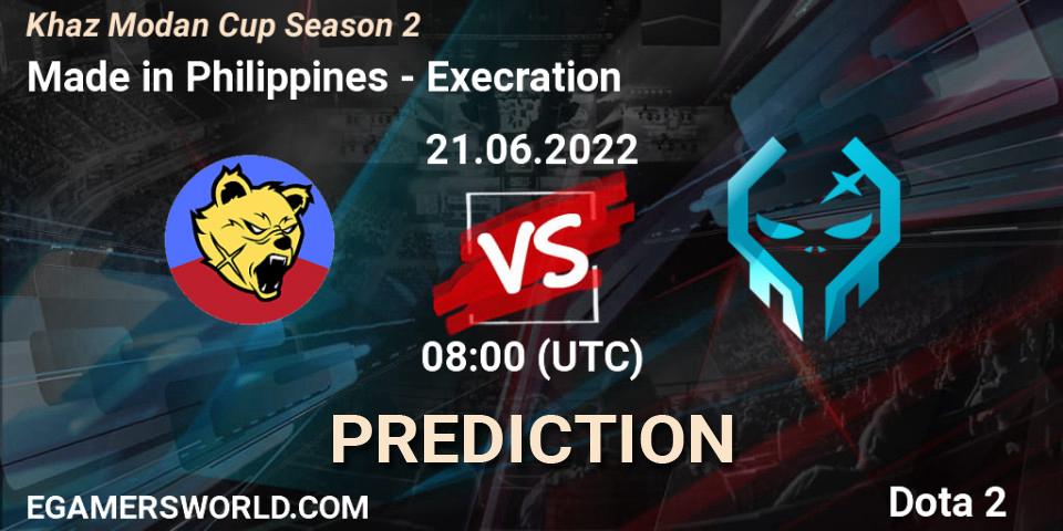 Made in Philippines contre Execration : prédiction de match. 21.06.2022 at 08:01. Dota 2, Khaz Modan Cup Season 2