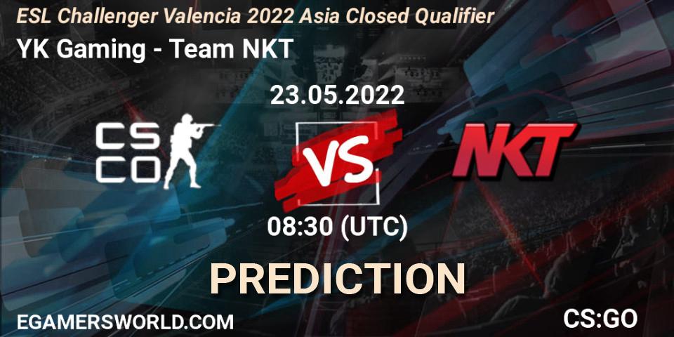 YK Gaming contre Team NKT : prédiction de match. 23.05.2022 at 08:30. Counter-Strike (CS2), ESL Challenger Valencia 2022 Asia Closed Qualifier