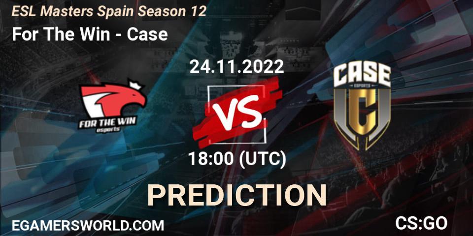 For The Win contre Case : prédiction de match. 24.11.2022 at 18:00. Counter-Strike (CS2), ESL Masters España Season 12: Online Stage