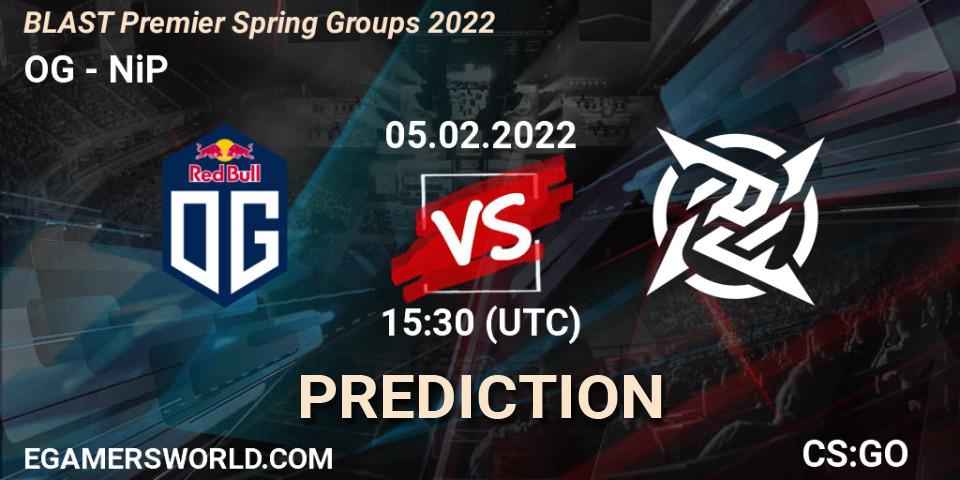 OG contre NiP : prédiction de match. 05.02.2022 at 16:05. Counter-Strike (CS2), BLAST Premier Spring Groups 2022