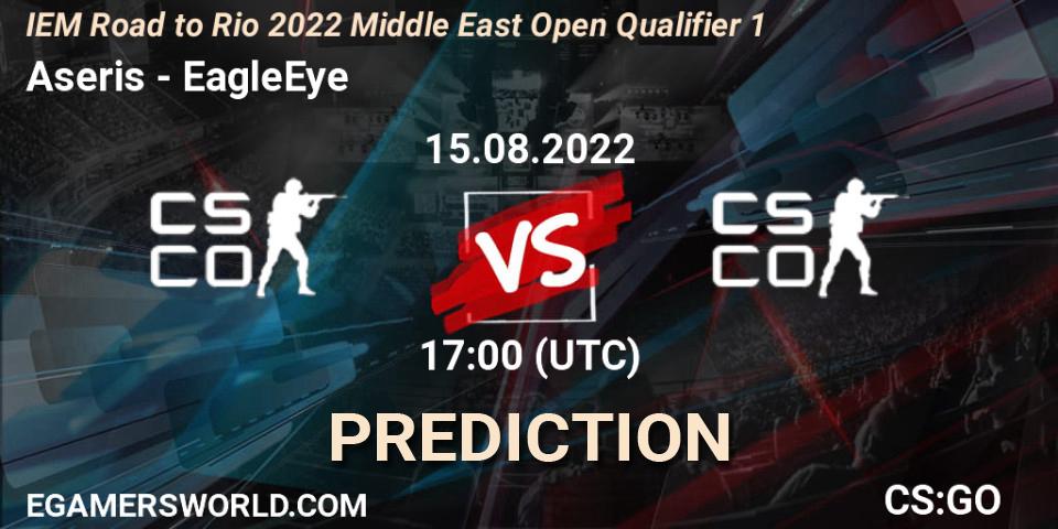 Aseris contre EagleEye : prédiction de match. 15.08.2022 at 17:00. Counter-Strike (CS2), IEM Road to Rio 2022 Middle East Open Qualifier 1