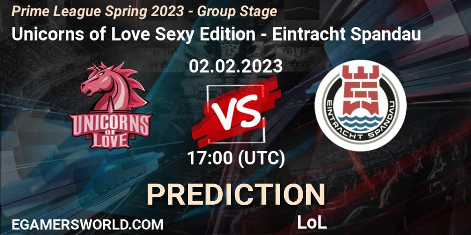 Unicorns of Love Sexy Edition contre Eintracht Spandau : prédiction de match. 02.02.23. LoL, Prime League Spring 2023 - Group Stage