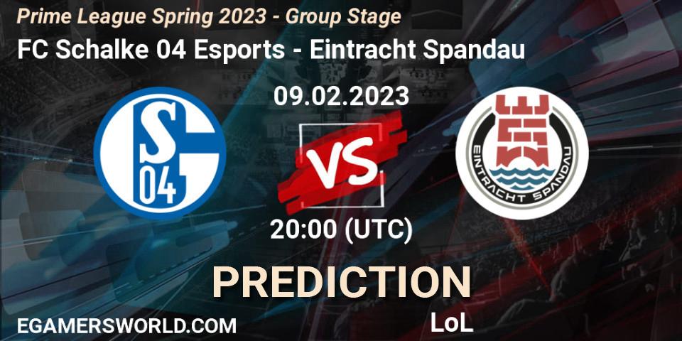 FC Schalke 04 Esports contre Eintracht Spandau : prédiction de match. 09.02.23. LoL, Prime League Spring 2023 - Group Stage