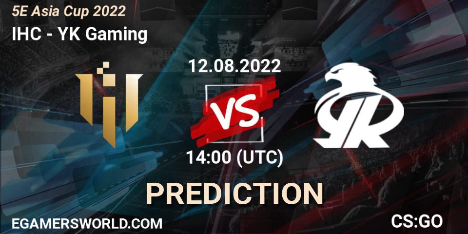IHC contre YK Gaming : prédiction de match. 12.08.2022 at 14:00. Counter-Strike (CS2), 5E Asia Cup 2022