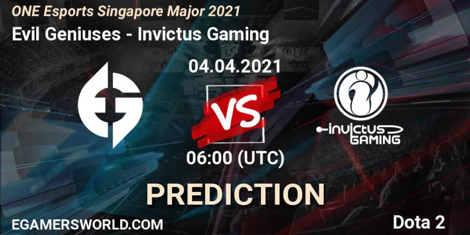 Evil Geniuses contre Invictus Gaming : prédiction de match. 04.04.21. Dota 2, ONE Esports Singapore Major 2021