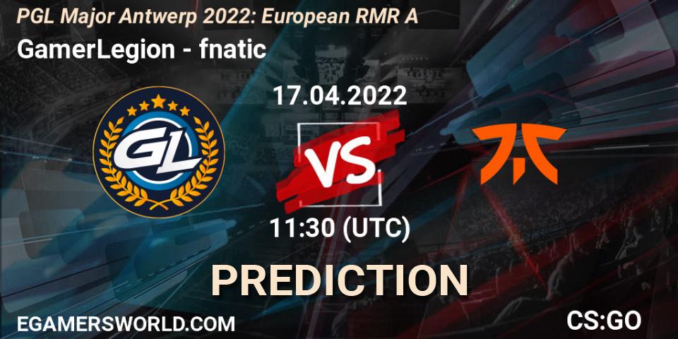 GamerLegion contre fnatic : prédiction de match. 17.04.2022 at 11:05. Counter-Strike (CS2), PGL Major Antwerp 2022: European RMR A