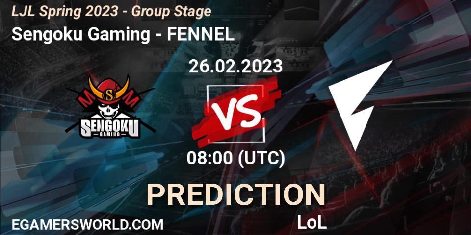 Sengoku Gaming contre FENNEL : prédiction de match. 26.02.2023 at 08:00. LoL, LJL Spring 2023 - Group Stage
