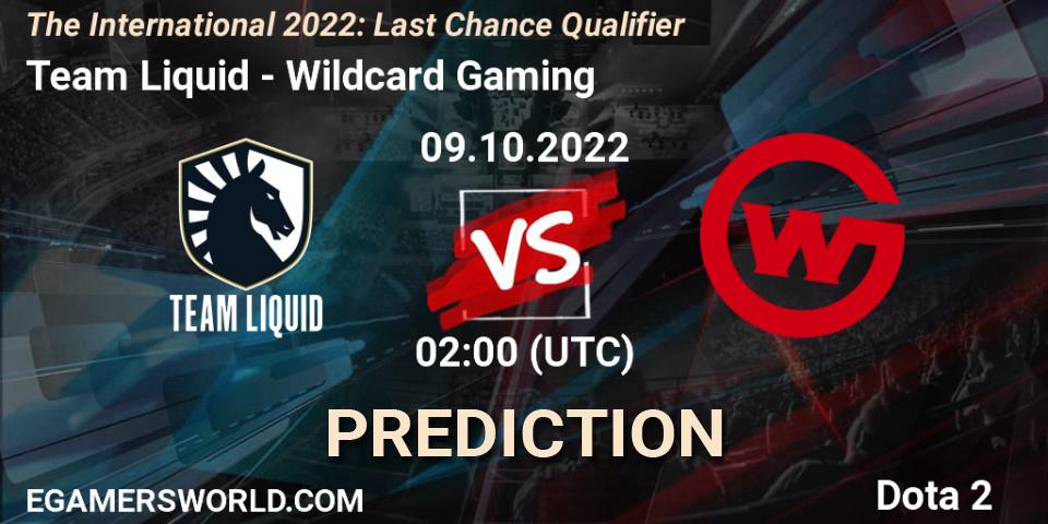 Team Liquid contre Wildcard Gaming : prédiction de match. 09.10.22. Dota 2, The International 2022: Last Chance Qualifier