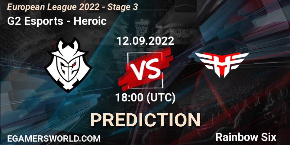 G2 Esports contre Heroic : prédiction de match. 12.09.2022 at 18:30. Rainbow Six, European League 2022 - Stage 3