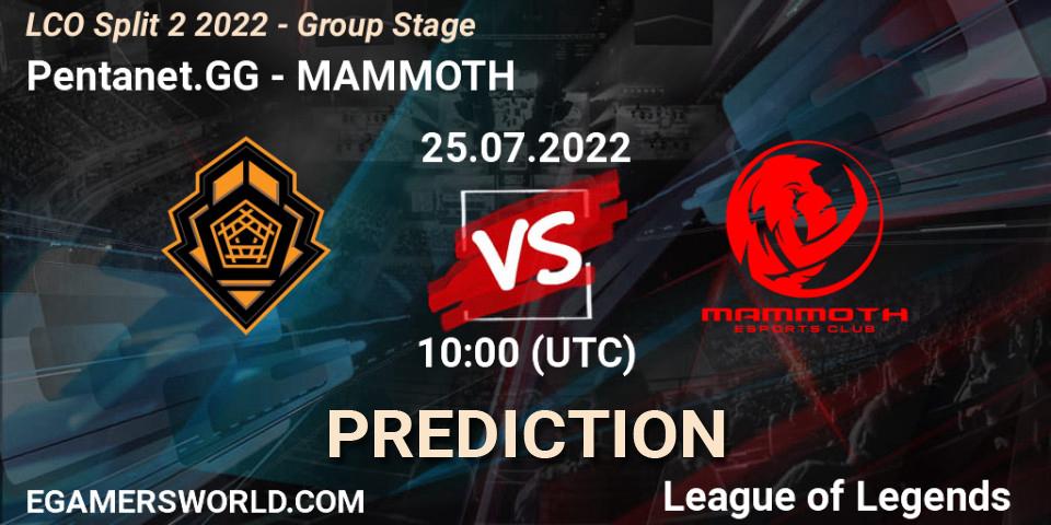 Pentanet.GG contre MAMMOTH : prédiction de match. 25.07.22. LoL, LCO Split 2 2022 - Group Stage