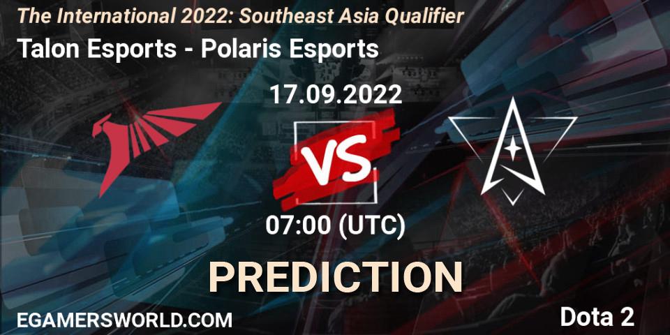 Talon Esports contre Polaris Esports : prédiction de match. 17.09.2022 at 07:25. Dota 2, The International 2022: Southeast Asia Qualifier