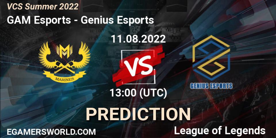 GAM Esports contre Genius Esports : prédiction de match. 11.08.2022 at 13:00. LoL, VCS Summer 2022