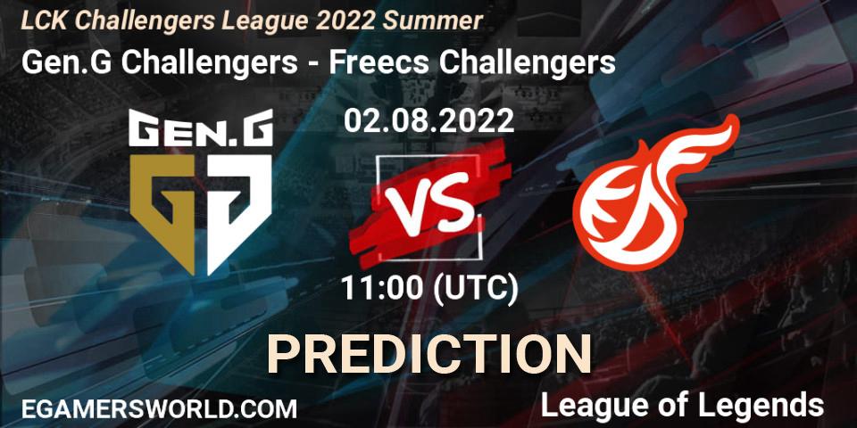 Gen.G Challengers contre Freecs Challengers : prédiction de match. 02.08.2022 at 11:00. LoL, LCK Challengers League 2022 Summer