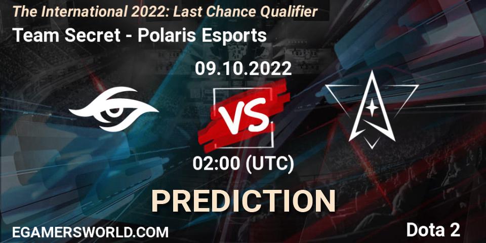 Team Secret contre Polaris Esports : prédiction de match. 09.10.22. Dota 2, The International 2022: Last Chance Qualifier