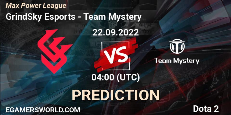 GrindSky Esports contre Team Mystery : prédiction de match. 22.09.2022 at 04:04. Dota 2, Max Power League