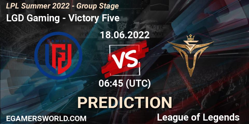 LGD Gaming contre Victory Five : prédiction de match. 18.06.2022 at 06:45. LoL, LPL Summer 2022 - Group Stage