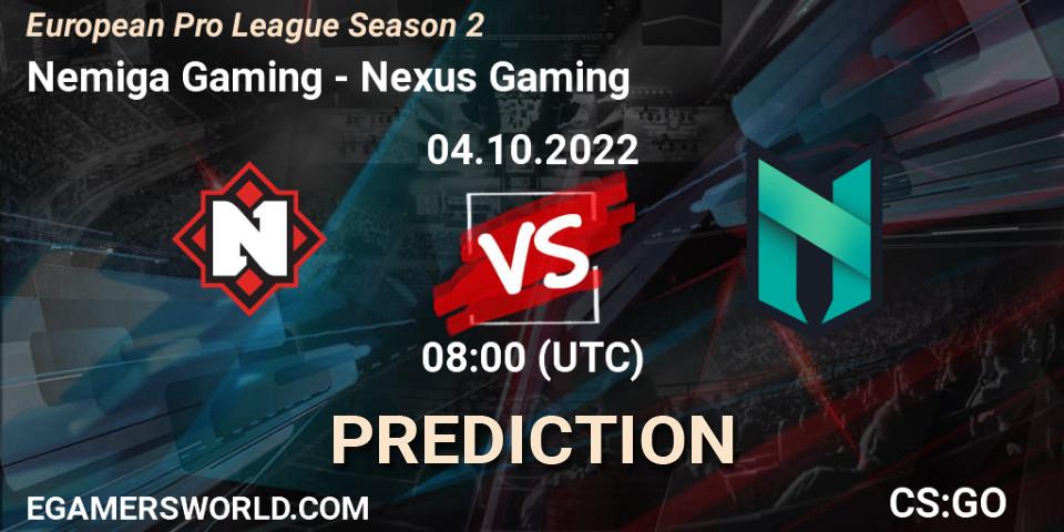 Nemiga Gaming contre Nexus Gaming : prédiction de match. 04.10.22. CS2 (CS:GO), European Pro League Season 2