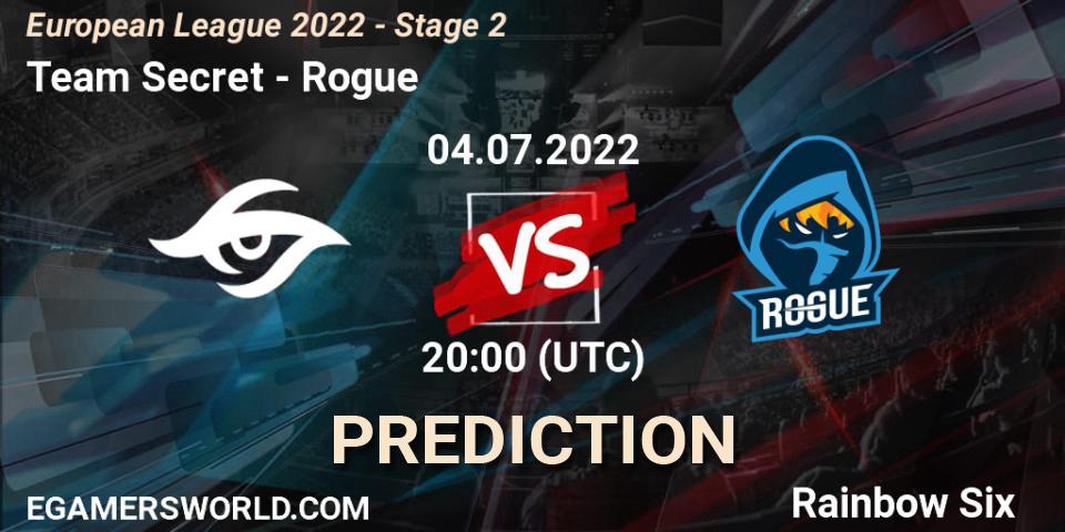 Team Secret contre Rogue : prédiction de match. 04.07.2022 at 20:00. Rainbow Six, European League 2022 - Stage 2