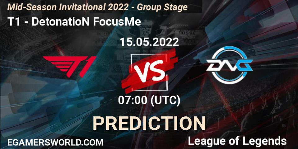 T1 contre DetonatioN FocusMe : prédiction de match. 12.05.2022 at 13:00. LoL, Mid-Season Invitational 2022 - Group Stage