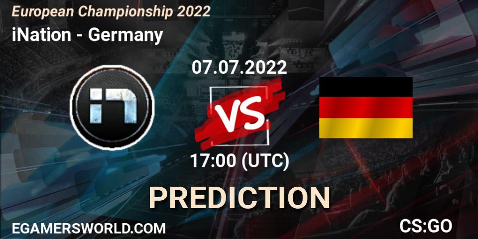 iNation contre Germany : prédiction de match. 07.07.2022 at 17:00. Counter-Strike (CS2), European Championship 2022