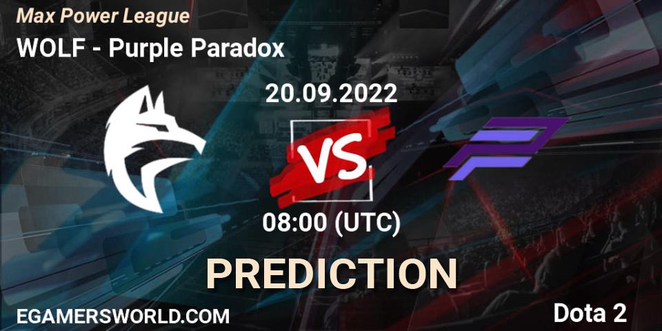 WOLF contre Purple Paradox : prédiction de match. 20.09.22. Dota 2, Max Power League