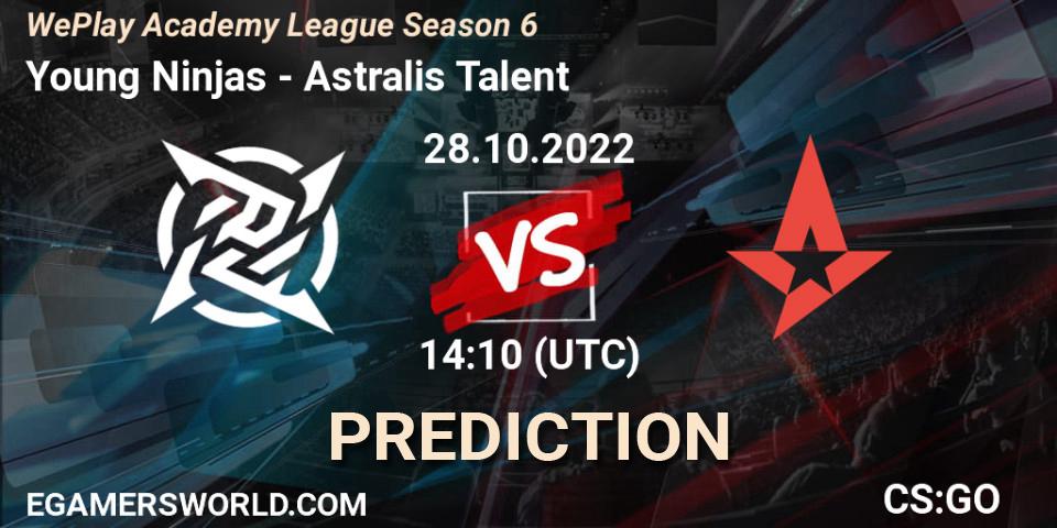 Young Ninjas contre Astralis Talent : prédiction de match. 28.10.2022 at 14:55. Counter-Strike (CS2), WePlay Academy League Season 6